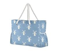sanluoli Mulino a vento blu bianco portatile con cerniera Tote Bags con tasche laterali Zipper Tote Bag per piscina palestra drogheria viaggi