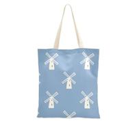 sanluoli Mulino a vento blu bianco Tote Bag Canvas riutilizzabile borsa di tela per le donne drogheria & mercato degli agricoltori 40,6 x 38,1 cm scuola essenziale