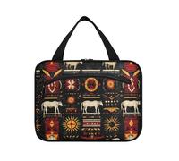 sanluoli Native American Seamless Pattern Buffalo Horses Sun Symbols Red Black and Yellow hangingarge capacità viaggio borsa cosmetica con gancio, designer borsa da viaggio compatta articoli da