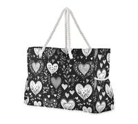 sanluoli Nero e Bianco Giorno del Popolo Amore Romantico Grande Capacità Spalla Tote Bag con tasche laterali Borse Con Cerniera con portabicchieri sul lato