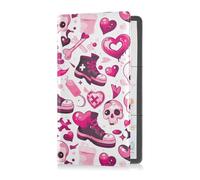 sanluoli Nero e Pesca San Valentino romantico Love Skull PU Leather Registrazione e assicurazione titolare della carta di credito del veicolo scatola per carte, documenti essenziali, patente di guida