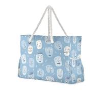sanluoli Old Style Cartoon Faces Baby Blue Portable Large Tote Bag con tasche laterali Extra Large Weekender con portabicchieri sul lato