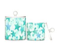 sanluoli Organizer per trucchi in plastica trasparente con stelle, verde menta e blu, con coperchio, contenitore decorativo per riporre il filo interdentale, per tamponi di cotone, tamponi di cotone