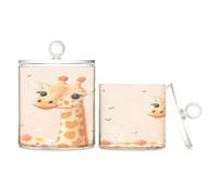 sanluoli Organizzatore per caramelle in plastica trasparente con coperchio, motivo giraffa, per riporre bastoncini di cotone, tamponi di cotone, plettri, graffette, confezione da 2