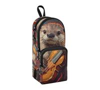 sanluoli Otter Play Guitar Music Nylon 3 Scomparti Scuola Matita Astuccio Grande Capacità Zip Astuccio Scuola Cancelleria per Ragazzi Ragazzi Scuola Media 1600ml