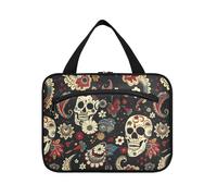 sanluoli Paisley Flower Skull appeso borse da toilette da viaggio con gancio, borsa portatile di design per articoli da toeletta foradies vacanza maleta para maquillaje, Teschio fiore Paisley