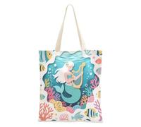 sanluoli Paper Cut Ocean Animal Mermaid Canvas Totes riutilizzabile Canvas Tote Bags per le donne per palestra, lavoro, shopping, 40,6 x 38,1 cm scuola essenziale