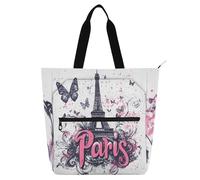 sanluoli Paris Handy Drawn Kids Book Tote per bambini, donne e uomini, gotico resistente all'acqua, borsa per la spesa con manici con cerniera, per scuola, shopping, drogheria, materiale scolastico