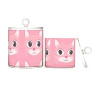 sanluoli Pattumiera in plastica trasparente con motivo gatto con faccina di gatto, color pesca, per riporre oggetti essenziali per ufficio, contenitori decorativi per cotton fioc, batuffoli di cotone