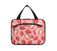 sanluoli Peach Red Strawberries Hanging Travel Makeup Bag per le donne con gancio, borsa portatile di design per il viaggio essenziale bagno bolso de mano para hombre, fragole rosse pesca