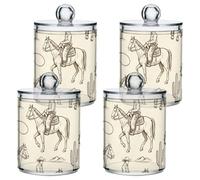 sanluoli Piccoli contenitori decorativi in plastica trasparente con coperchio, motivo cavallo cowboy, per tamponi di cotone, bastoncini di cotone, filo interdentale, graffette, fermagli per capelli