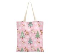 sanluoli Pink Merry Christmas Bear and Rabbit Dots Tote Canvas Bag riutilizzabile Canvas Shopping Bag Natale pensionamento shopping spiaggia lavoro 40,6 x 38,1 cm scuola essenziale