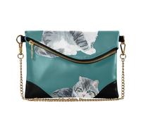 sanluoli Pochette in pelle PU per le donne eleganti borse a tracolla per matrimonio power bank pounch bellezza manx gatti verde acqua