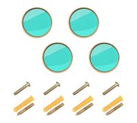 sanluoli Pomelli e pomelli per armadietti, colore turchese, tinta unita, colore oro, 32 mm, per cassettiera, confezione da 4