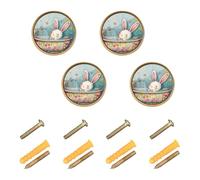 sanluoli Pomelli personalizzabili a forma di coniglio, stile retrò, per porta della vasca da bagno, armadietti, cucina, cassetti, 32 mm, per soggiorno, confezione da 4