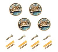 sanluoli Pomelli rotondi personalizzabili per vasca da bagno in stile retrò con gatti del Bengala, dorati, 32 mm, per porte, armadi, confezione da 4