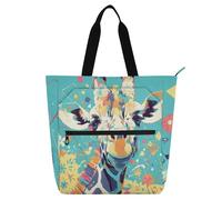sanluoli Pop Art Giraffa Turchese Carino Libro Tote Bag per Ragazzi Ragazze Donne Gotico Grande Borsa della spesa riutilizzabile con Tasche con Cerniera per Scuola Shopping Viaggi Arcobaleno Forniture
