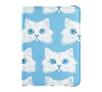 sanluoli Porta passaporto in pelle blu con faccia di gatto, organizer per documenti di viaggio, leggero