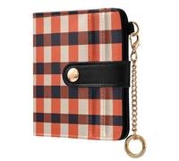 sanluoli Portafoglio da donna alla moda a due ante comodo portafoglio in pelle PU di alta qualità per ragazze donne signore - ossidiana arancione a quadretti