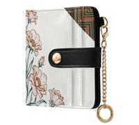 sanluoli Portafoglio da donna alla moda a due ante in pelle sintetica PU per uomo donna viaggio - marrone e verde fiore onda