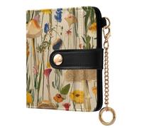 sanluoli Portafoglio da donna alla moda a due pieghe, impermeabile, in pelle PU, per ragazze e donne, motivo: fiori di campo e funghi