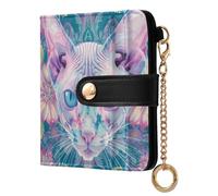 sanluoli Portafoglio da donna alla moda a due pieghe, portatile, per tutti i giorni, in pelle PU, per donne e ragazzi, con gatto misterioso viola