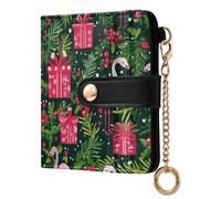 sanluoli Portafoglio da donna alla moda in pelle PU a due ante portatile in pelle PU per donne e ragazze, fenicotteri tropicali natalizi