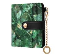 sanluoli Portafoglio da donna alla moda in pelle PU a due pieghe, portatile, di alta qualità, per ragazze e donne, cubetti di ghiaccio trasparenti verdi