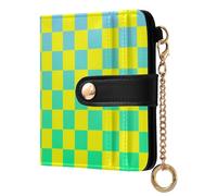 sanluoli Portafoglio da donna alla moda, leggero, pieghevole, portatile, minimalista, in pelle PU, per donne e ragazze, motivo scozzese di bufalo, giallo, ciano, verde, sfumato