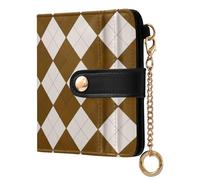sanluoli Portafoglio da donna alla moda piccolo pieghevole elegante per tutti i giorni in pelle PU portafoglio per donne ragazze - marrone scuro a scacchi plaid diamanti