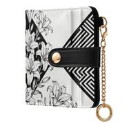sanluoli Portafoglio da donna alla moda piccolo pieghevole portatile per tutti i giorni in pelle PU portafoglio per donna ragazza alla moda nero e motivo astratto fiore