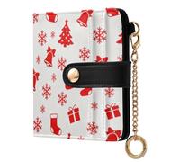 sanluoli Portafoglio da donna alla moda pieghevole carino per tutti i giorni in pelle PU portafoglio per uomo donna viaggio-rosso albero di Natale e fiocco di neve senza cuciture