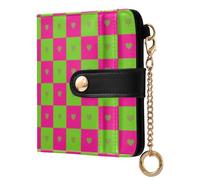 sanluoli Portafoglio da donna alla moda sottile pieghevole comodo portafoglio in pelle PU premium per donne ragazzi ragazze - Buffalo Plaid Check Heart Green Deep Peach