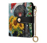 sanluoli Portafoglio pieghevole da donna alla moda comodo portafoglio in pelle PU per donne Merry Christmas Cute Cat