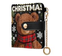sanluoli Portafoglio pieghevole da donna alla moda con scomparti per carte di credito carino compatto portafoglio in pelle PU per ragazze donne signore Merry Christmas Bear nero