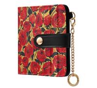 sanluoli Portafoglio pieghevole da donna alla moda con scomparti per carte di credito impermeabile in pelle PU portafoglio per donna ragazza - stile retrò con rosa rossa pittura a olio