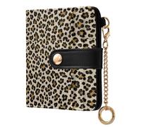 sanluoli Portafoglio pieghevole da donna alla moda con scomparti per carte di credito, impermeabile, minimalista, in pelle PU, per donne, ragazzi e ragazze, stampa leopardata con glitter finti beige