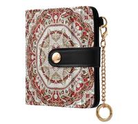 sanluoli Portafoglio pieghevole da donna alla moda con scomparti per carte di credito unico compatto in pelle PU portafoglio per donna ragazza Merry Christmas rosso bianco boho mandala