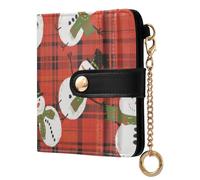 sanluoli Portafoglio pieghevole da donna alla moda in pelle PU comodo minimalista portafoglio per donna ragazza pupazzi di neve su tartan rosso