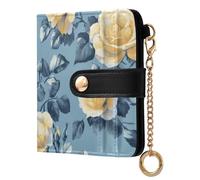 sanluoli Portafoglio pieghevole da donna alla moda in pelle PU con scomparti per carte di credito per ragazze donne signore rose blu fiori dorati
