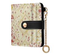 sanluoli Portafoglio pieghevole da donna alla moda in pelle PU portatile compatto portafoglio per ragazze donne signore astratto fiore rosso e oro