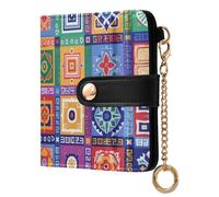 sanluoli Portafoglio pieghevole da donna alla moda in pelle PU portatile portafoglio pieghevole per donne ragazzi ragazze geometrie multicolore