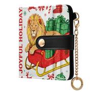 sanluoli Portafoglio pieghevole da donna alla moda in pelle PU unico portafoglio bifold per donna ragazza Merry Christmas Lion verde