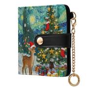 sanluoli Portafoglio pieghevole da donna alla moda per donna elegante portafoglio pieghevole in pelle PU per donne ragazze - Merry Christmas Starry Night