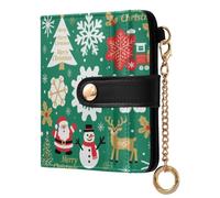 sanluoli Portafoglio pieghevole da donna in pelle PU alla moda carino portafoglio pieghevole in pelle PU per uomo donna viaggio-nordico Merry Christmas oro fiocco di neve modello