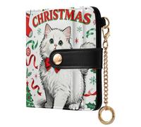sanluoli Portafoglio pieghevole piccolo da donna alla moda in pelle PU portafoglio bifold per donne ragazze Merry Christmas Green Cat