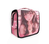 sanluoli Post-impressionismo Art Orca appeso borsa trucco da viaggio per le donne con gancio, borse multifunzionali di design per articoli da toeletta per viaggio essenziale bagno, peach anime pigiama