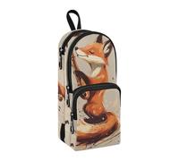 sanluoli Retro Fox Music Play Nylon 3 Scomparti Matita Borse per Teen Grande Capacità Astuccio Per Ragazzi Cancelleria Organizzatore per Uomini Scuola Media 1600ml