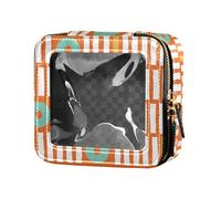 sanluoli Ritmo geometrico arancione verde trasparente borsa per il trucco per borse di toilette mini contenitori per il trucco per le donne, ritmo geometrico arancione verde, 1 dimensione, Ritmo