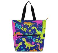 Sanluoli Roaring Dino Spot Blu Scuro Verde Fluorescente Libro Tote Bag per Bambini Adulti Grande Borsa Tote Gotica Heavy Duty Insegnante Bookbag Biblioteca Borsa